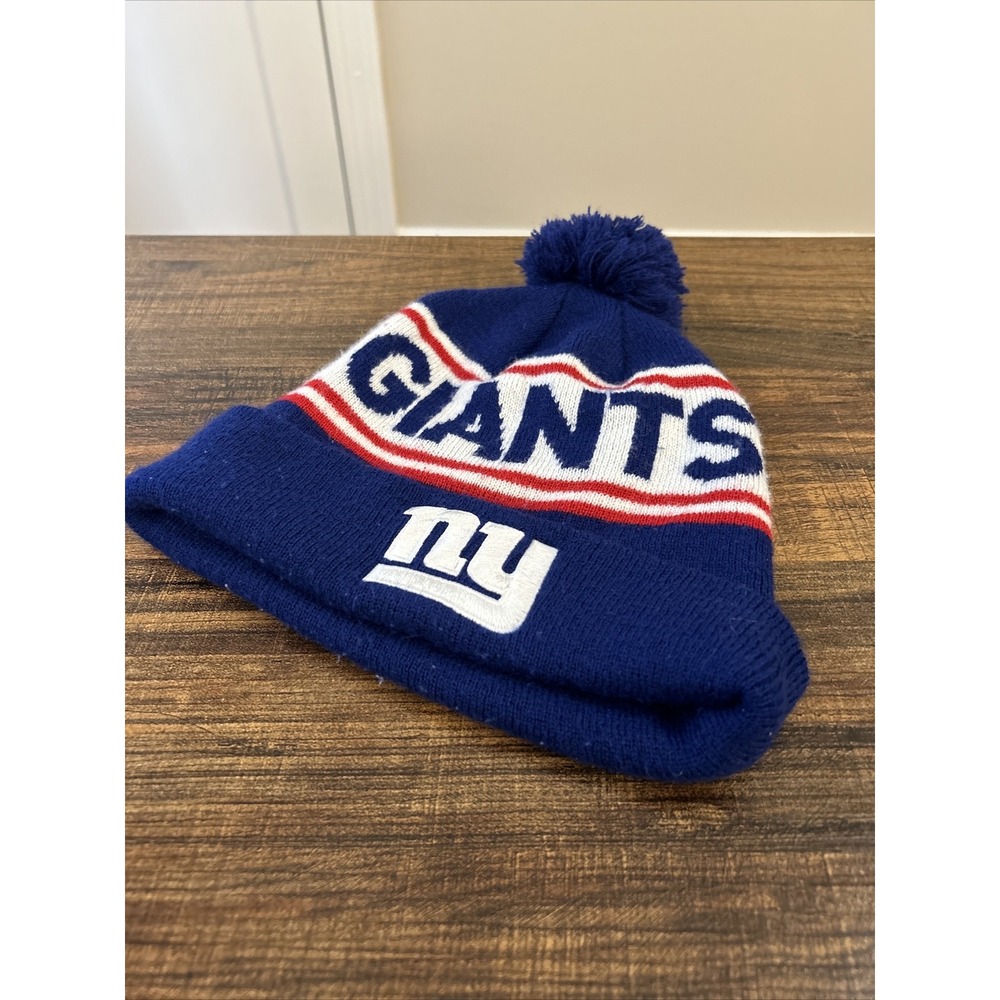 New York Giants Beanie Adult Blue One‎ Size Cuffed NFL Team Apparel With Pom